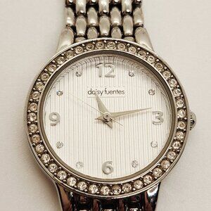 Daisy Fuentes Watch Womens Silver Tone Crystal Bezel Stainless Steel Band 7 Inch